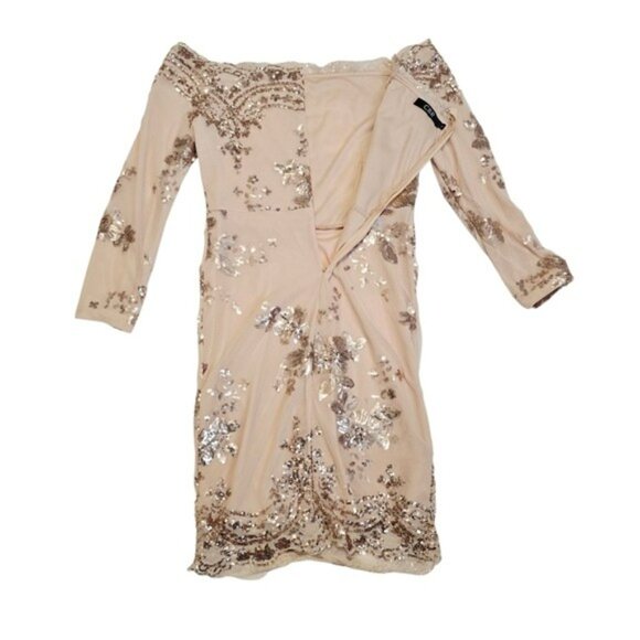 CBR Women's Mini Formal Dress Size Medium Nude Rose Gold Sequins Wedding Evening - Picture 13 of 14